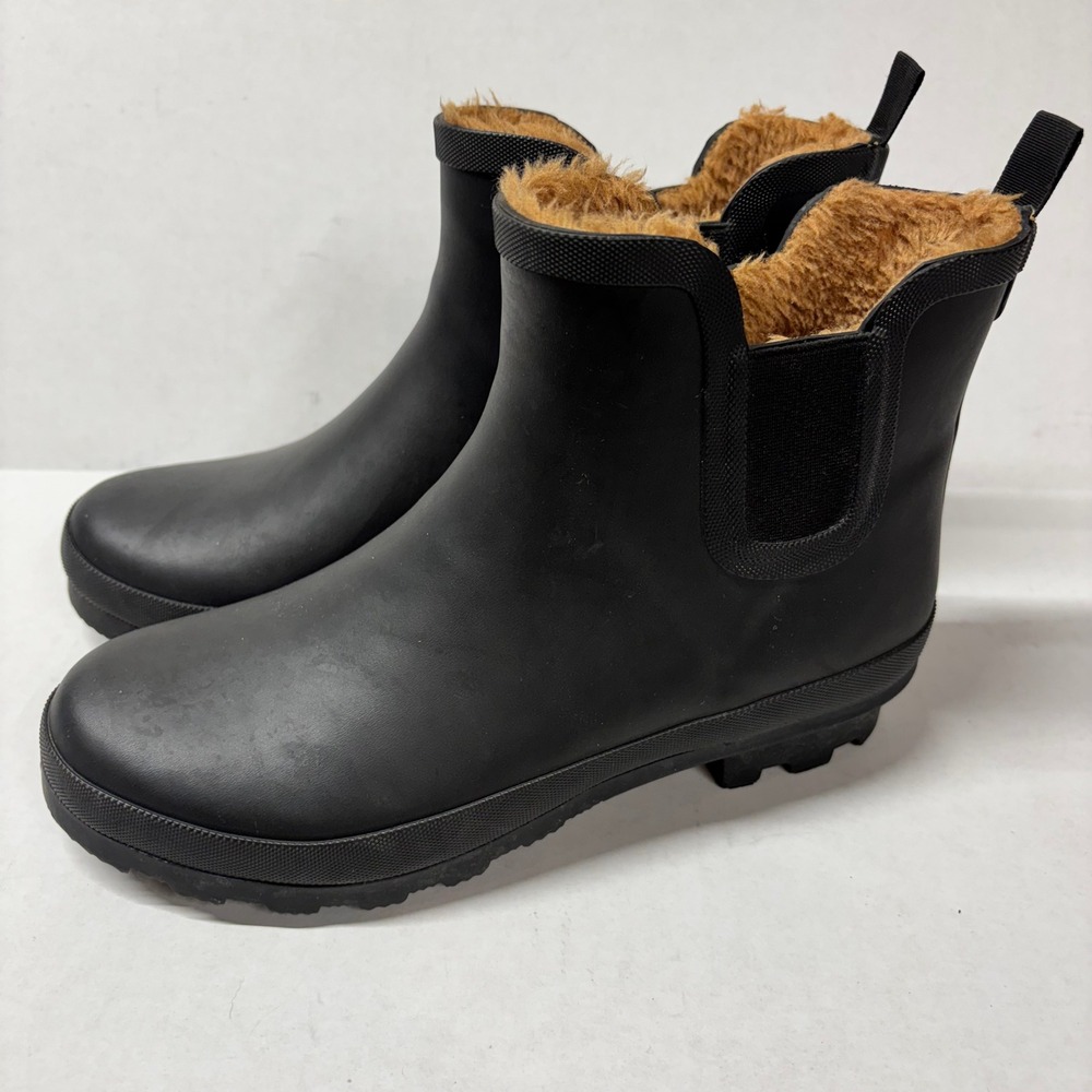 Chooka Womens Rain Boots Rubber Black Size 9 Faux Fur Lined Chelsea Waterproof